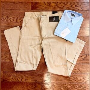 Kids Beige Chinos and Sky Blue Shirt Set